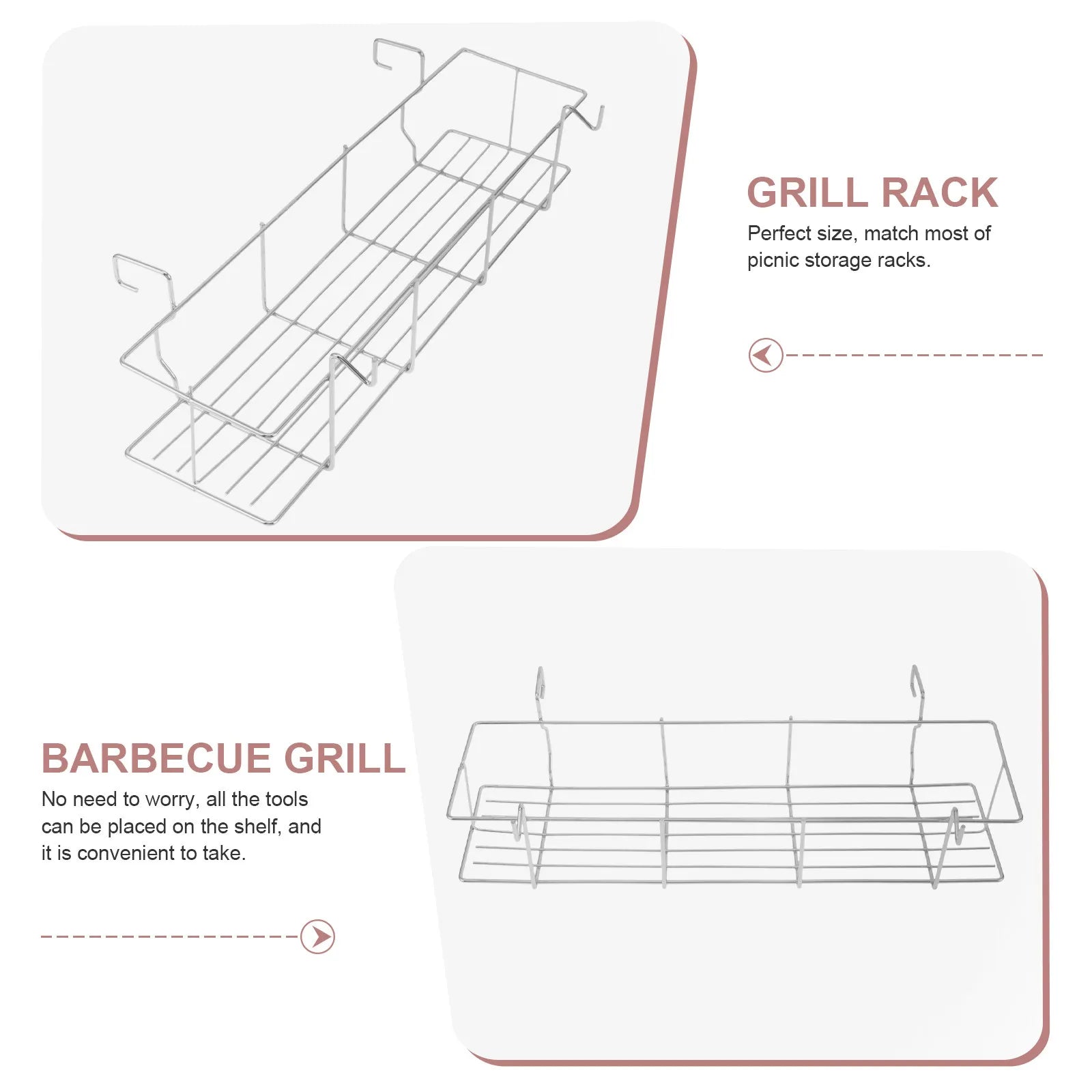 Stainless Steel Bbq Storage Basket Curved Hooks Grill Side Hanging Rack Outdoor Picnic Cooking Tool Holder Camping Cookware