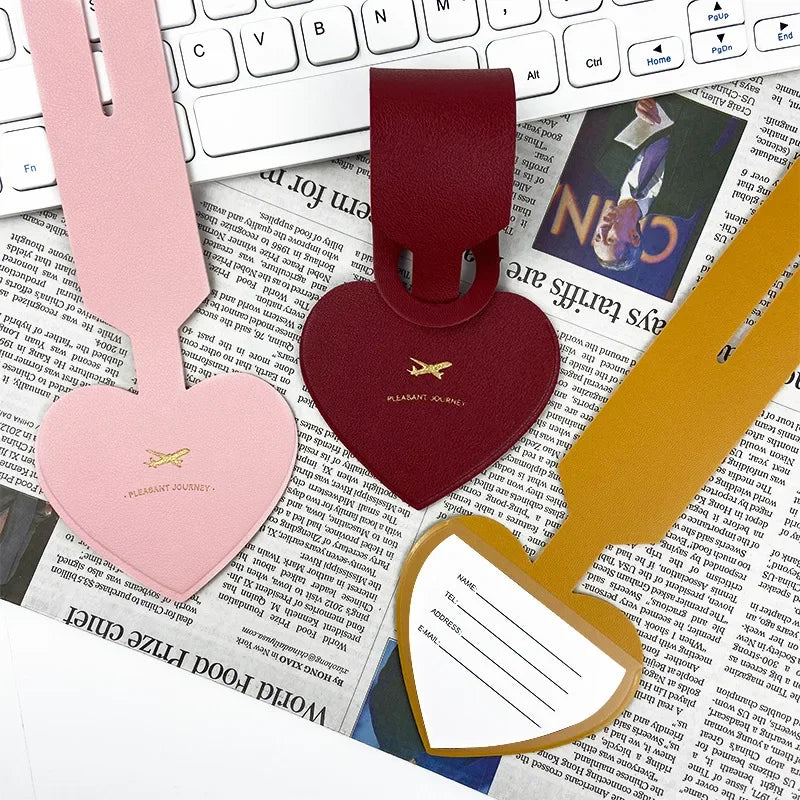 Heart-shaped PU Luggage Tag Women Men Flight Holiday Travel Accessories Suitcase Tags Name ID Address Lable Bag Tags for Luggage
