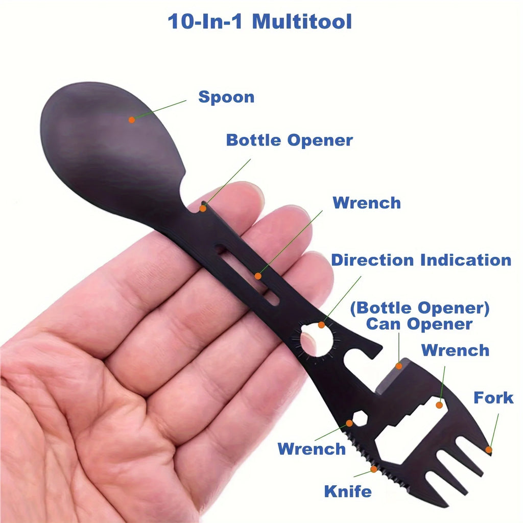 Multifunctional Whistle Knife Outdoor Camping Survival Spork with Multitool Wrench Bottle Opener Kitchen Spoon