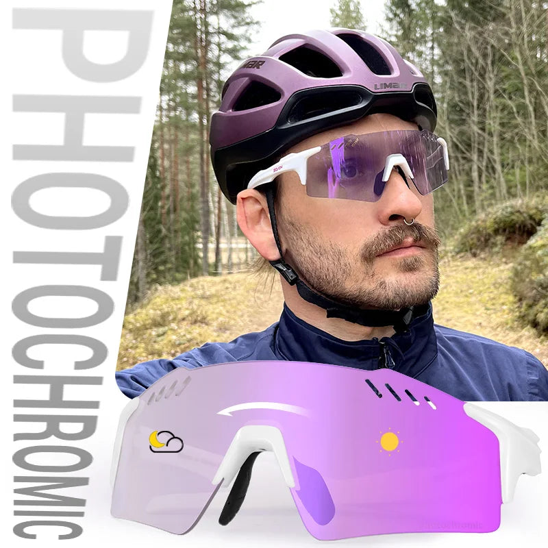 SCVCN Frameless Cycling Glasses UV400 Photochromic Bicycle Riding Eyewear Bike Running Equipment Sports MTB Outdoor Sport Hiking