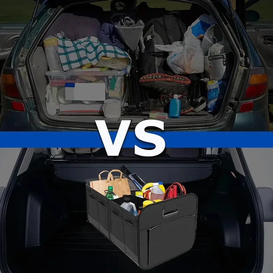 Collapsible Large Car Trunk Storage Box, Waterproof 600D Oxford Fabric Organizer with Flip Top & Reinforced Handles for SUV/Van