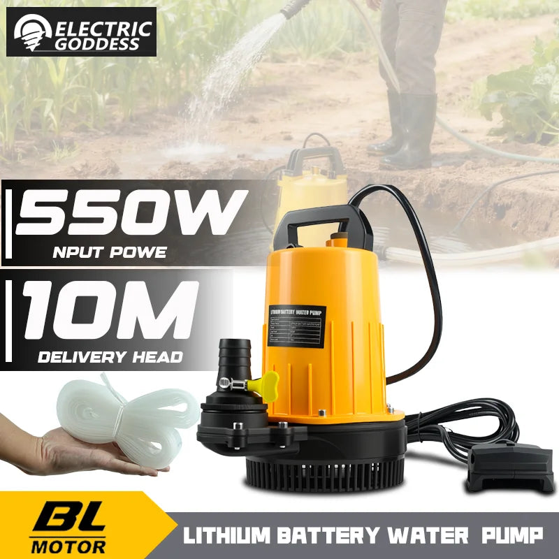 Portable Submersible Clean Water Pump with 10M Water Pipe Aquarium Irrigation Household Pumping Pump For Dewalt 20V Battery Pin