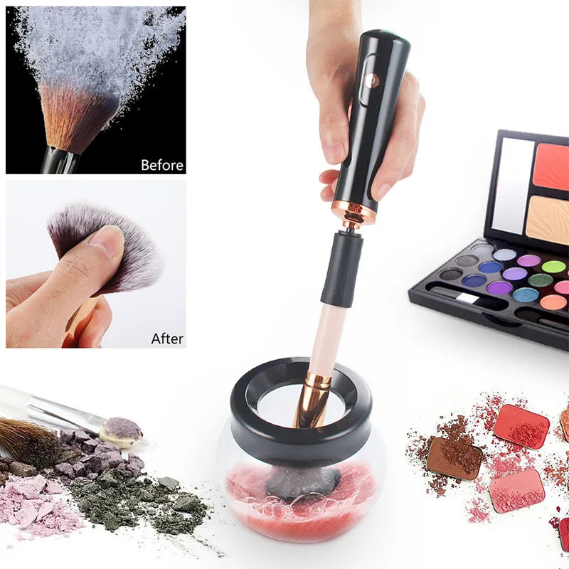 Makeup brush cleaning and drying machine, electric cosmetic automatic brush rotator, with 8 sizes of rubber collar, can be clean