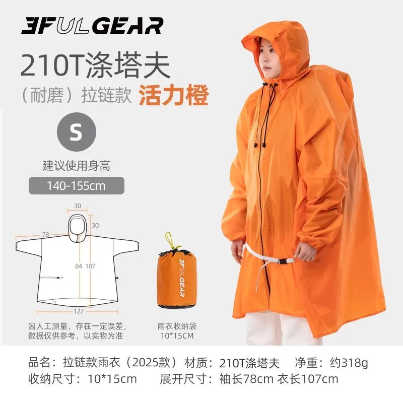 3F UL GEAR Zipper Raincoat 15D Nylon/210T Polyester Waterproof Jacket Ultralight Outdoor Cycling Camping Hiking Rain Poncho Coat