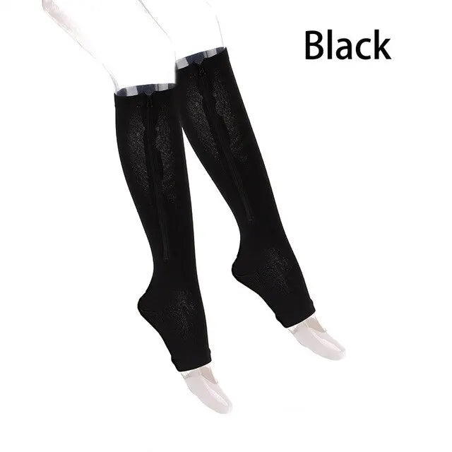 Knee-high Calf Compression Sock Men Women Support Knee Zipper Open Toe Thin Anti Fatigue Stretchy Medical Varicose Veins Hosiery