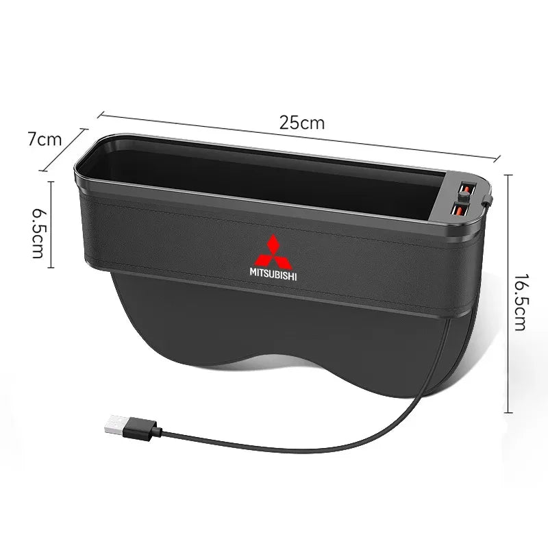 Car Seat Gap Organizer USB Charging Multifunction Storage Box For Mitsubishi Outlander Pajero Asx Lancer EX Evolution X Ralliart