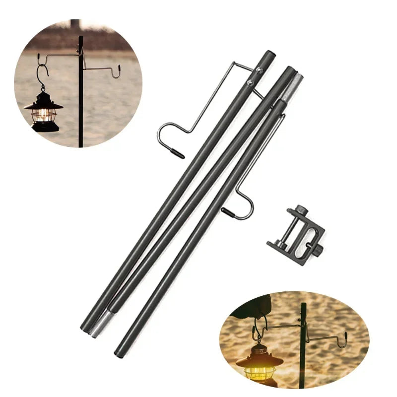 Outdoor Camping Hiking Aluminum Alloy Foldable Lamp Post Pole Portable Fishing Hanging Light Fixing Stand Holder Lantern Stand