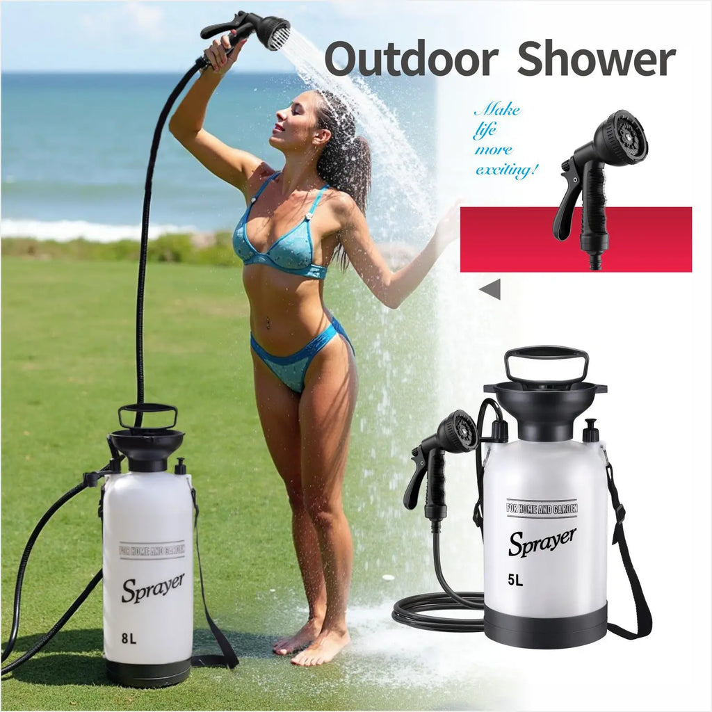 5L 8L Portable outdoor camping shower surf wash kit beach manual shower pump multifunctional shower showerhead 3M leather tube