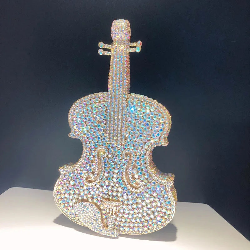 Amazing Luxury Pop Violin Crystal Evening Bag Party Handbag Diamond Clutch Bag Banquet Pouch Wedding Day Clutches