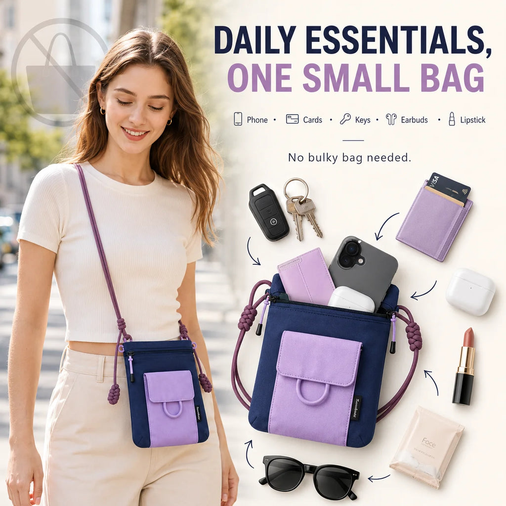 Unisex Mini Crossbody Phone Bag Lightweight Nylon Shoulder Pouch Adjustable Strap Small Travel Bag for Travel Outdoor Walking