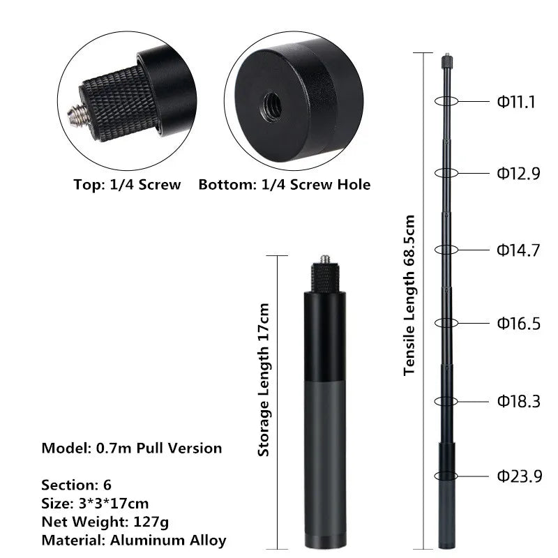 For Insta360 X5 X4 X3 Invisible Selfie Stick Extended Selfie Stick for GoPro 13 12 DJI Action 6 5 4 Camera Aluminum Stand