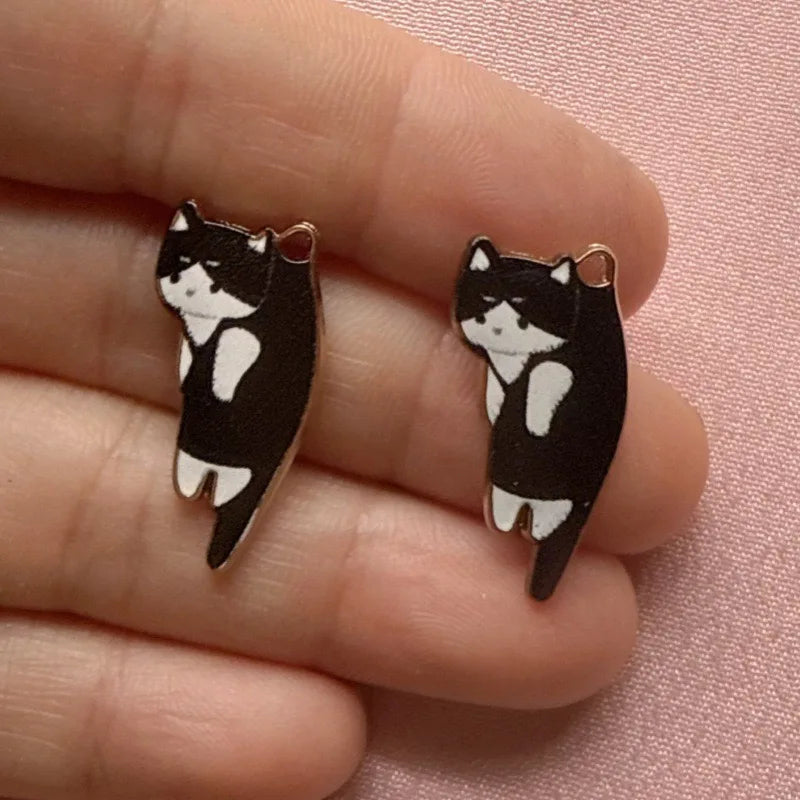 12pcs alloy printed cat pendant, DIY jewelry making earrings, keychain accessories