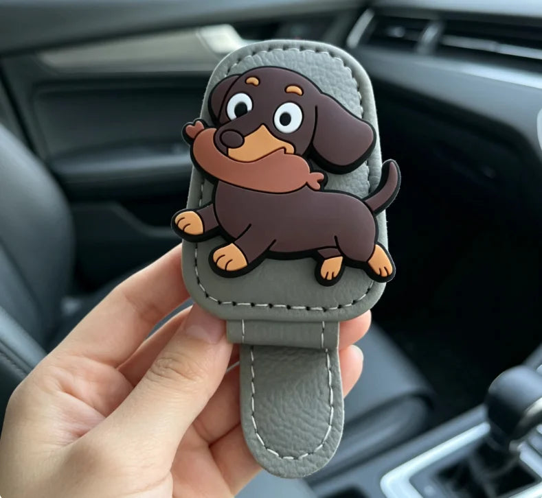 Cute Dachshund Dog Car Sun Visor Sunglasses Holder Multifunctional Ticket Card Clip Lovely Women Car Interior Decor Accessories
