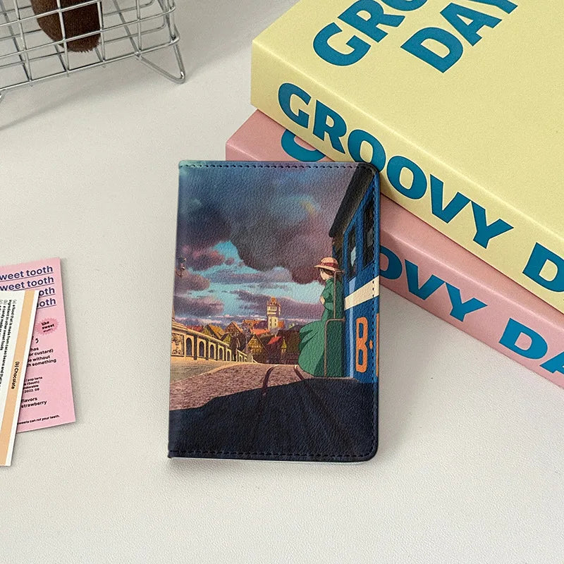 New Japanese Anime Cartoon Passport Holder Cover Women Men Travel Essentials Passport Wallet Air Ticket Credit Card Holder Case