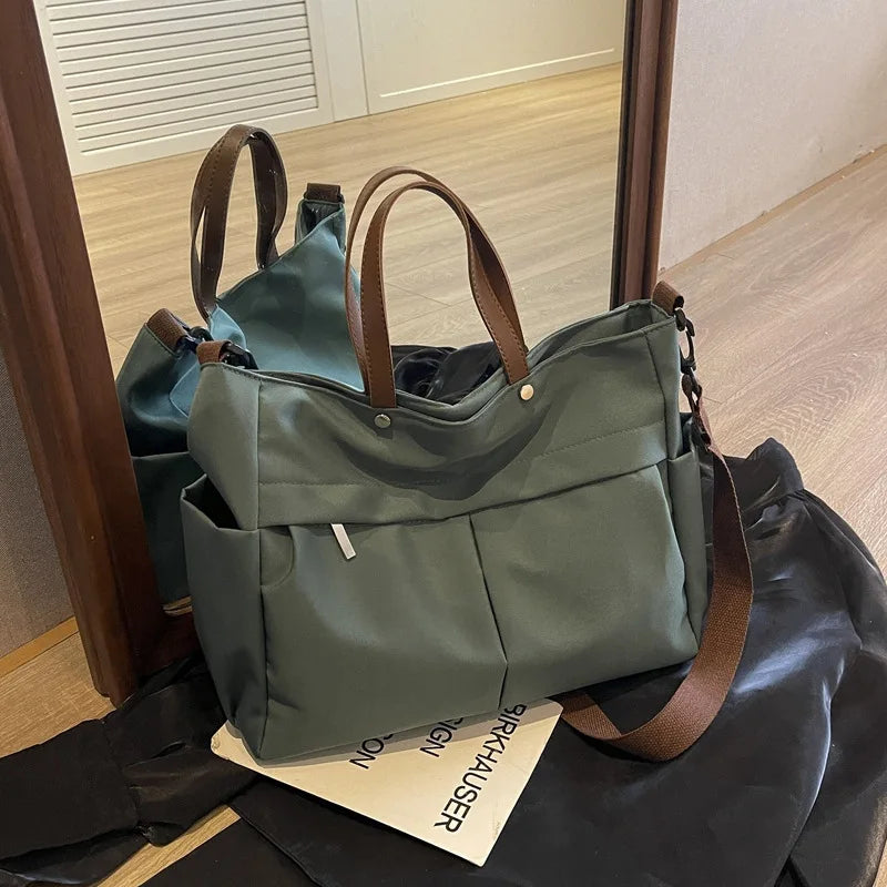 HOMEFISH Stylish Nylon Women's Tote Bag Shoulder Handbag with Large Capacity And Two Pockets for Commuting