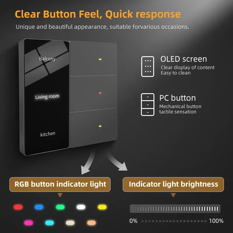 Tuya Smart Life Zigbee Smart LED Display Switch Supports Multi Language Settings APP Remote Control AI Voice Control AC100-240V