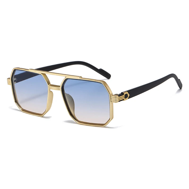 Hiking 2pcs Trendy Metal Polygonal Pilot Anti Light Glasses Luxury Double Beam Men Eyewear Outdoor Driving Shade Sunglasses