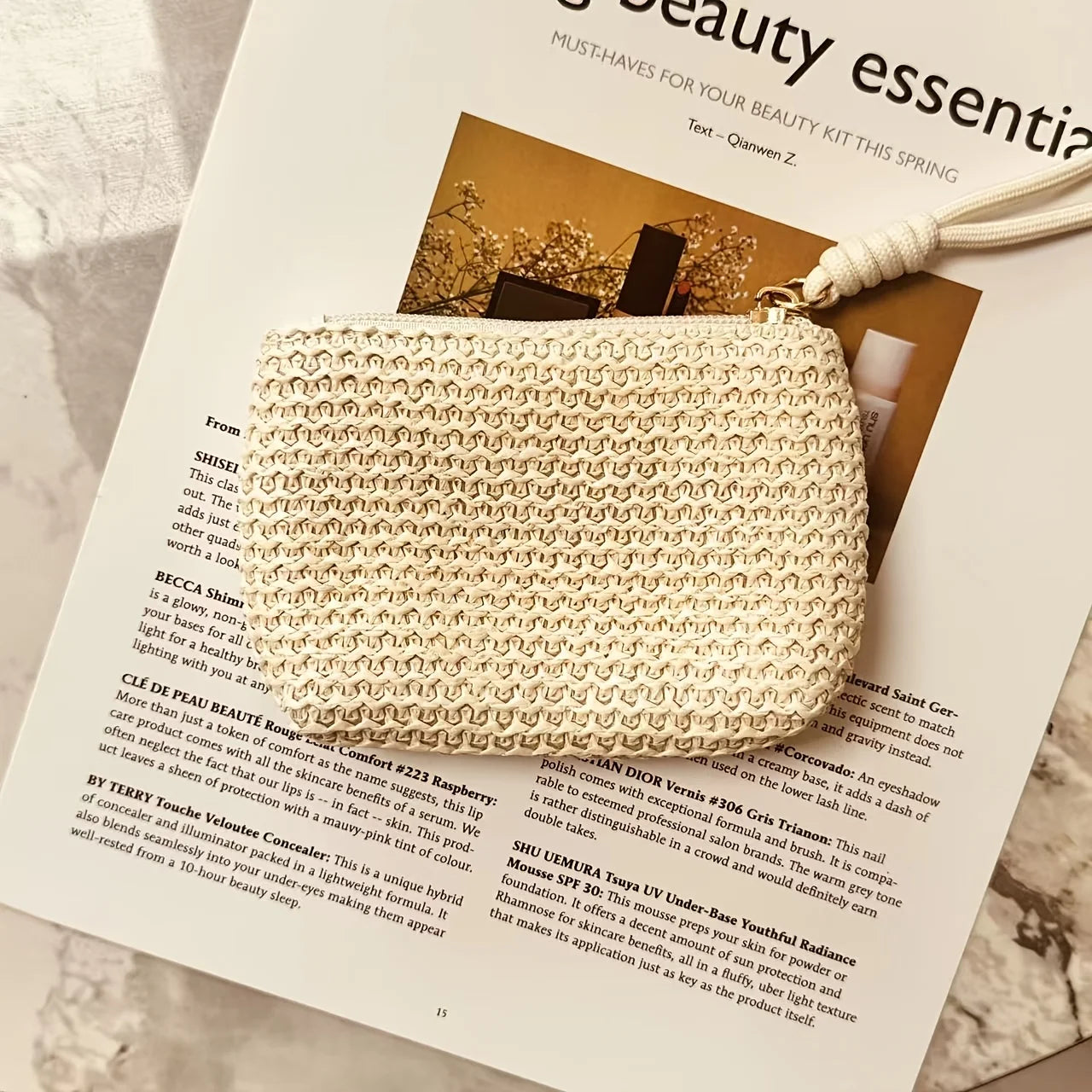 Summer Straw Key Coin Storage Purse,mini Zippered Card Holder,portable Wrist Bag Wallet Clutch Pouch,Beach Vacation Straw Bag