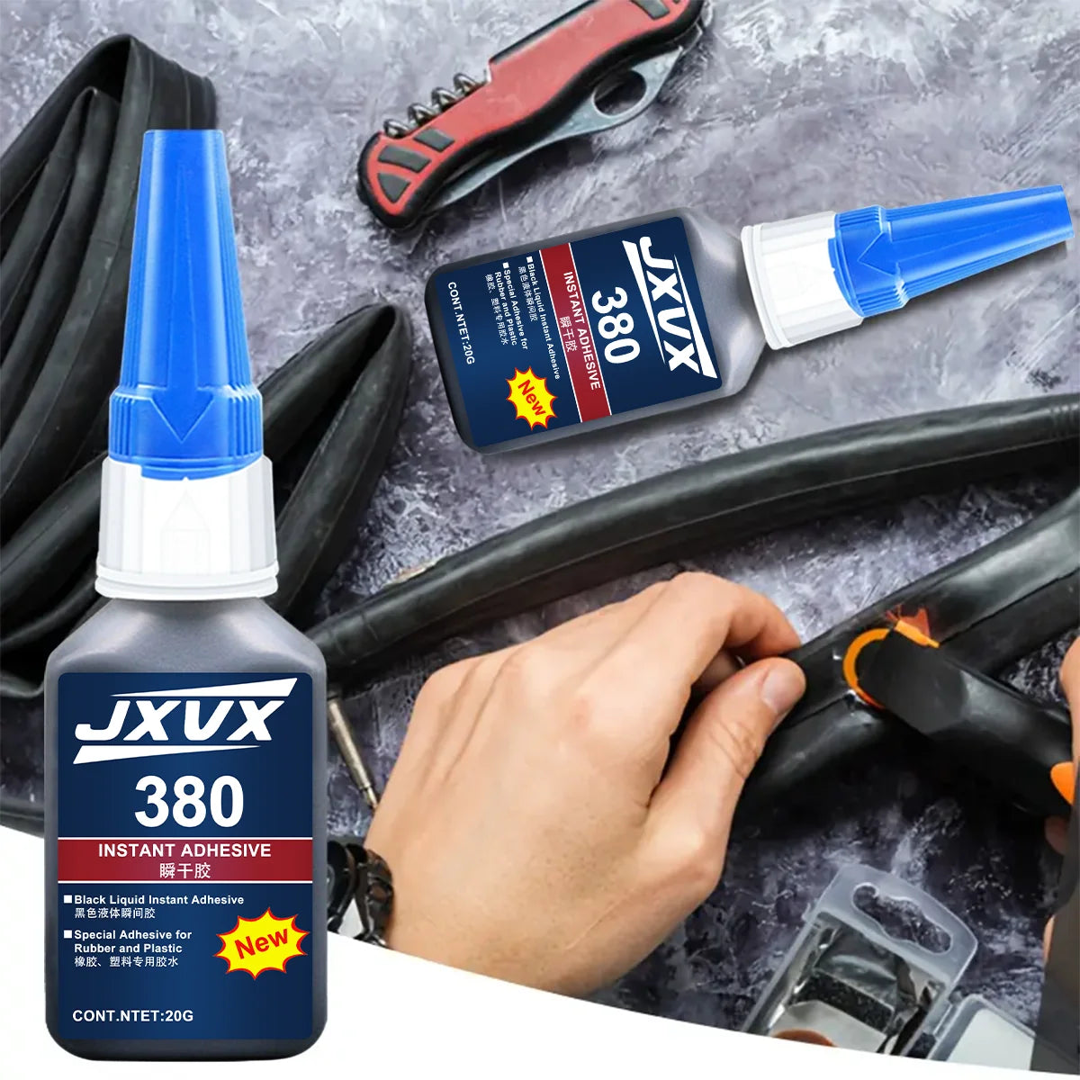 380/495 Black Super Strong Rubber Glue Instant Quick-drying Black Cyanoacrylate 100% Original Adhesive Specially Formulated for Rubber, Leather, Tires, and Plastics Liquid Glue Tool 1-8PCS.