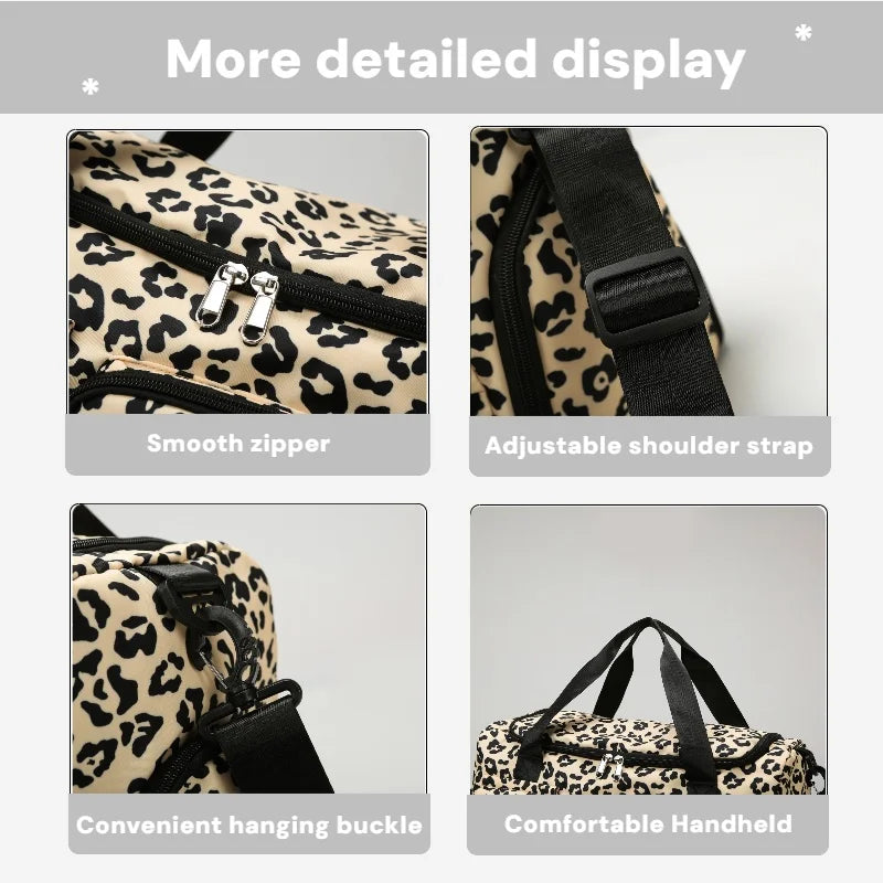 Fashion Leopard Print Travel Bag  Large Capacity Multiple Pockets Sports and Fitness Bag Travel Bag Storage Bag Etc