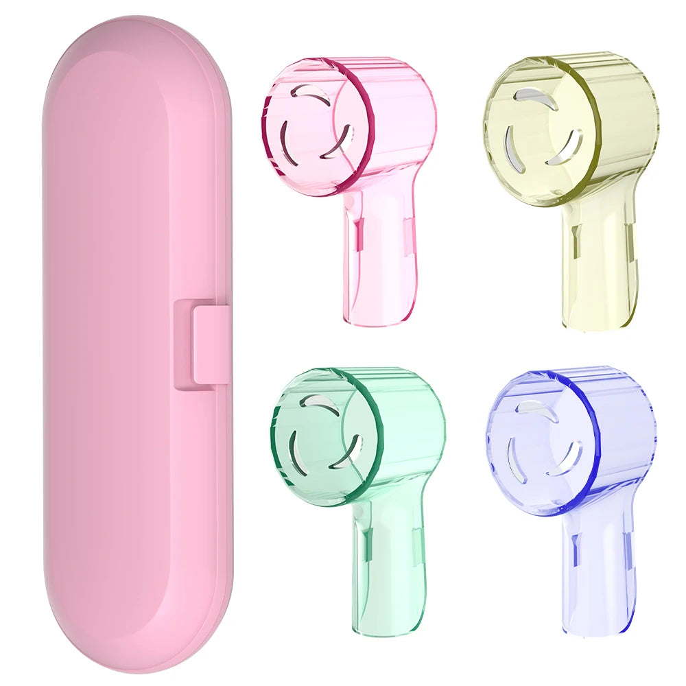 Reusable Toothbrush Travel Case and 4 Brush Heads Dustproof Covers Set, Compatible with Oral B & iO Series Electric Toothbrushes