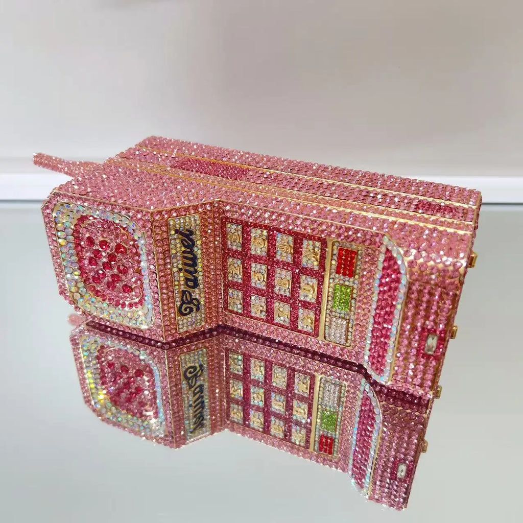 XIYUAN Newest Cellphone Shaped Rhinestone Evening Clutch Purse Luxury Diamond Wedding Party Bag Lady Pink Crystal Bridal Handbag