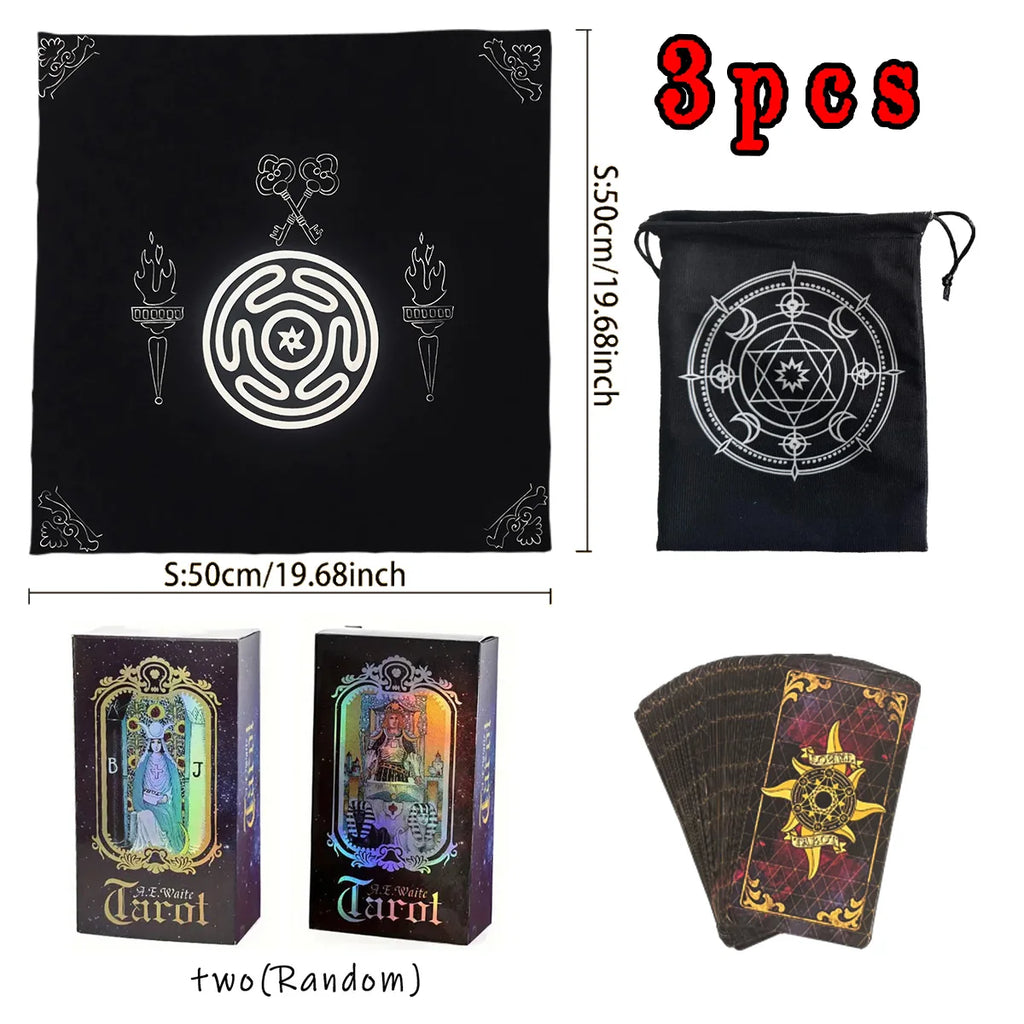 3pcs Wheel of Hecate Tarot Card Set 1 Set of 78 Queen Tarot Cards 1 Tarot Tablecloth 1 Storage Bag Divination Tools Dorm Decor