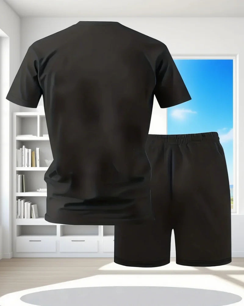 Men's Summer Breathable Sportswear Short Sleeve Shorts Set ，Lightweight Comfortable Sport Style