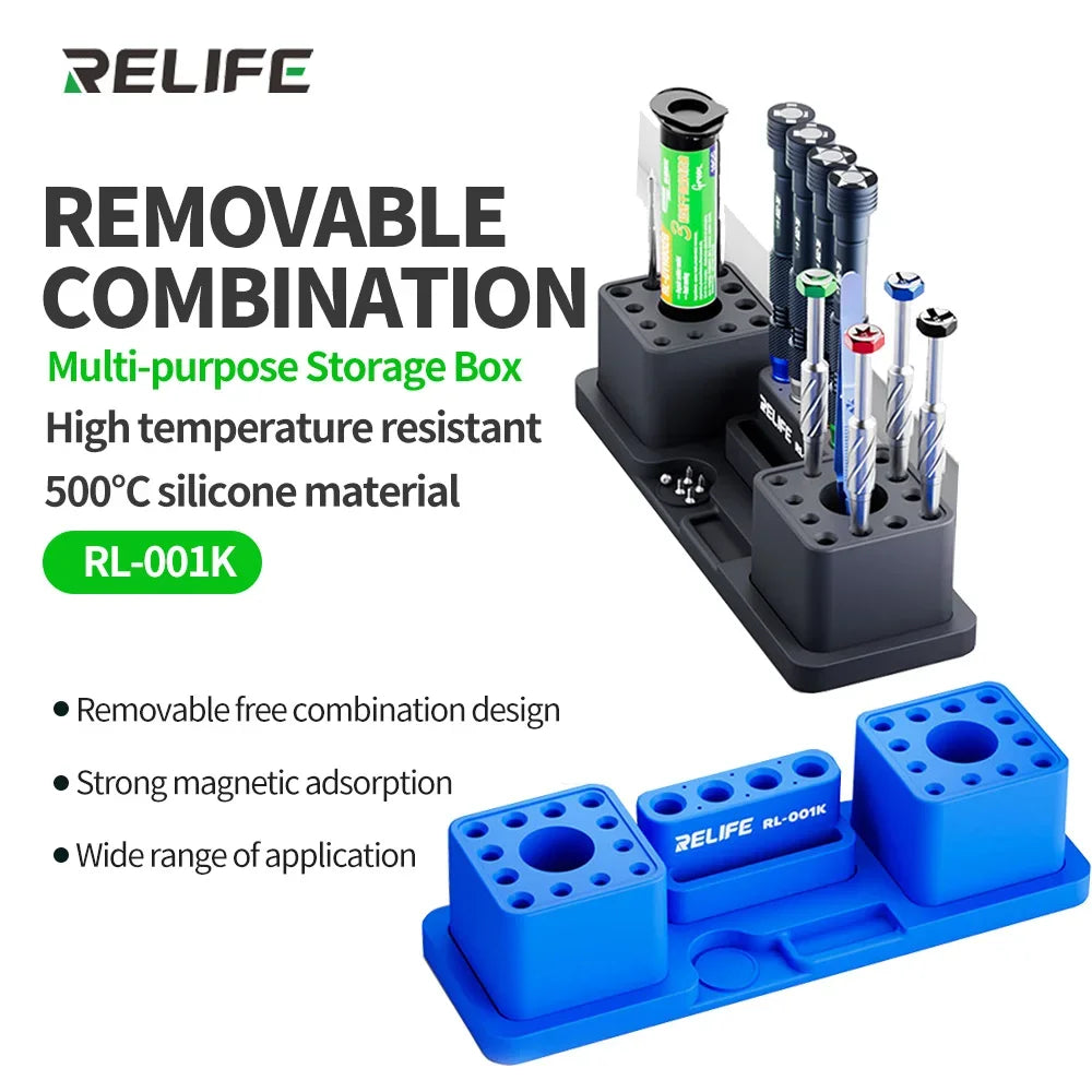 RL-001K Magnetic Repair Tool Box, Portable Detachable Storage Case for Screwdrivers, Tweezers, Electronics DIY Accessories