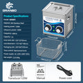 Granbosonic 1L 60W/120W Ultrasonic Cleaner Machine Stainless Steel With Heater Timer Jewelry Glasses for Home