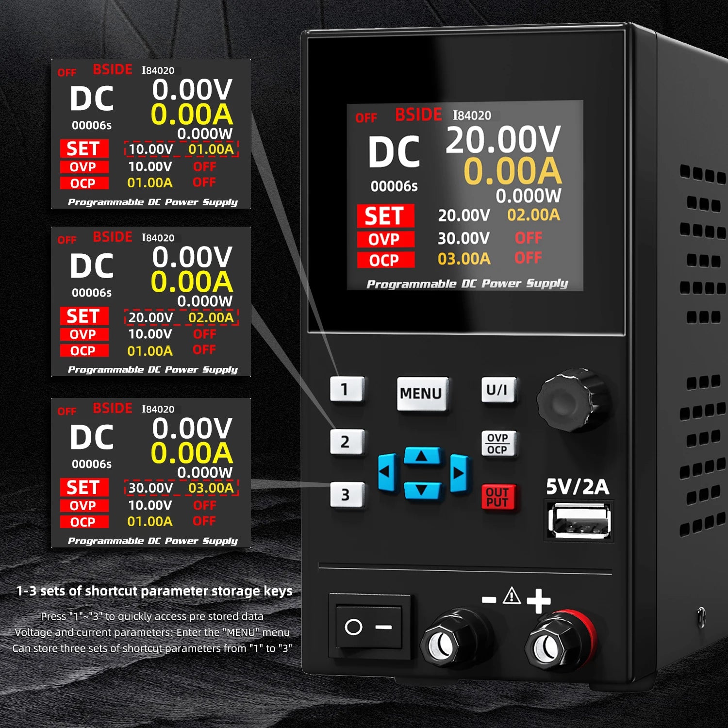 BSIDE I8 40V 20A DC Power Supply Variable, Programmable with Encoder Knob, Adjustable Switching Regulated Bench Power Supply