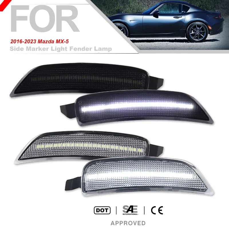 LED Side Marker Lights Assembly Smoked Lens for 2016-2023 Mazda MX-5 Miata ND Front Amber & Rear Red Fender Side Marker Lamp
