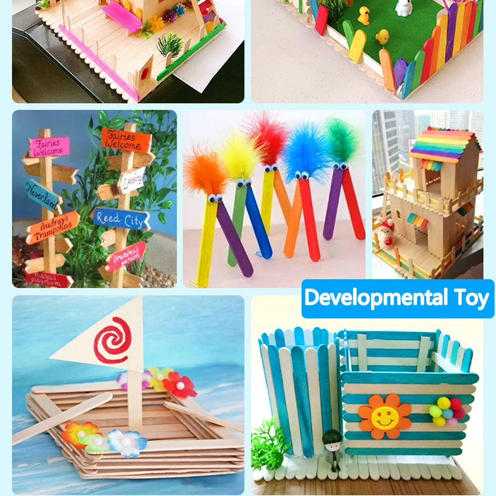 50/100/500Pcs Ice Cream Popsicle Sticks Natural Wooden Sticks Ice Cream Spoon Hand Crafts Art Ice Cream Lolly Kitchen Cake Tools