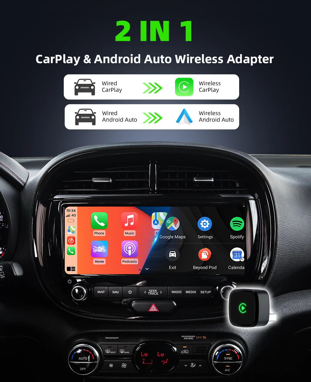 Wireless CarPlay Adapter for Apple Car Play, Small Mini Edition, Converts Factory Wired to Wireless CarPlay, Plug & Play