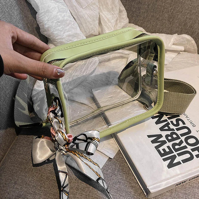 Clear Transparent Jelly Crossbody Bag Storage Bag With Scarf PVC Shoulder Bag Square Purse Jelly Bag Transparent Handbag Outdoor