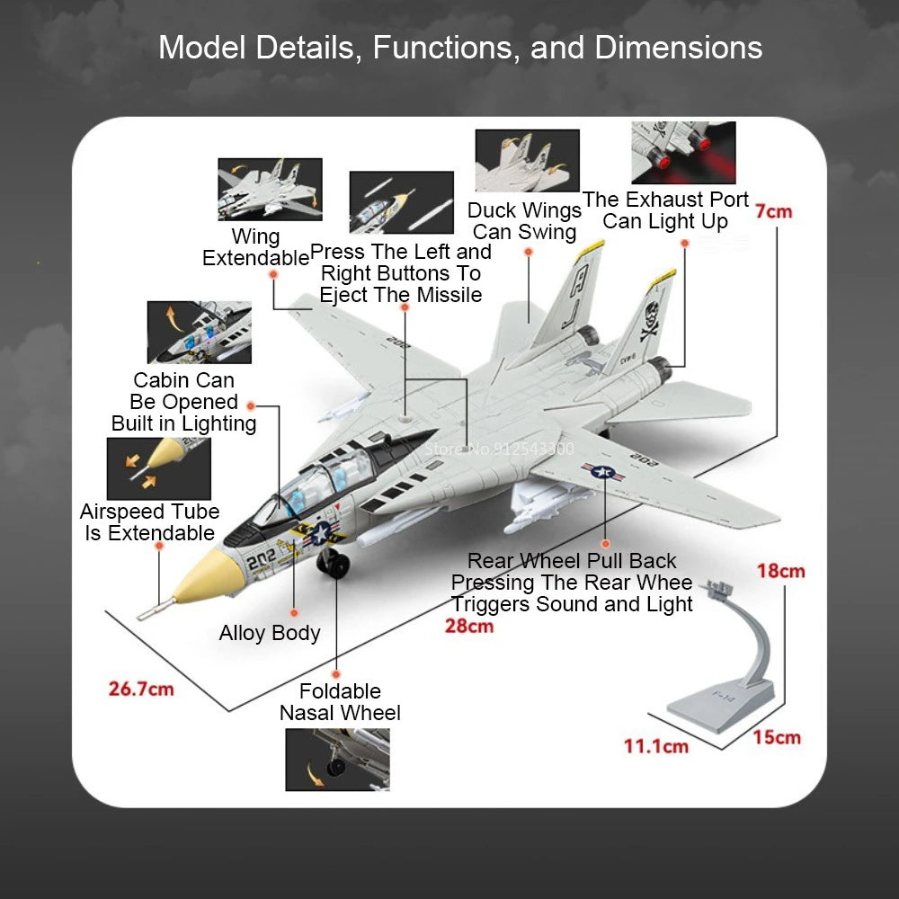1:32 A-10 Thunderbolt II‌ F-14 Fighter Model Toy Foldable Wheels Metal Body Airplane Sound Light Models Gifts for Children