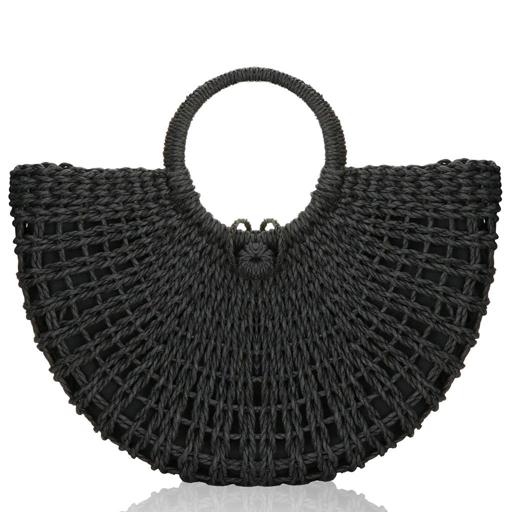 Large Capacity Summer Handmade Straw Weave Bags For Women Half-Round Rattan Woven Beach Bag Ladies Beach Wrapped Handbags Totes