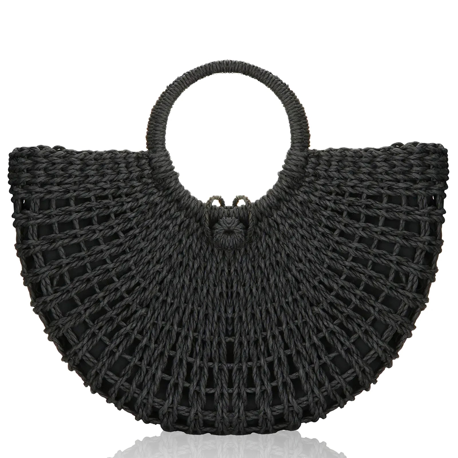 Large Capacity Summer Handmade Straw Weave Bags For Women Half-Round Rattan Woven Beach Bag Ladies Beach Wrapped Handbags Totes