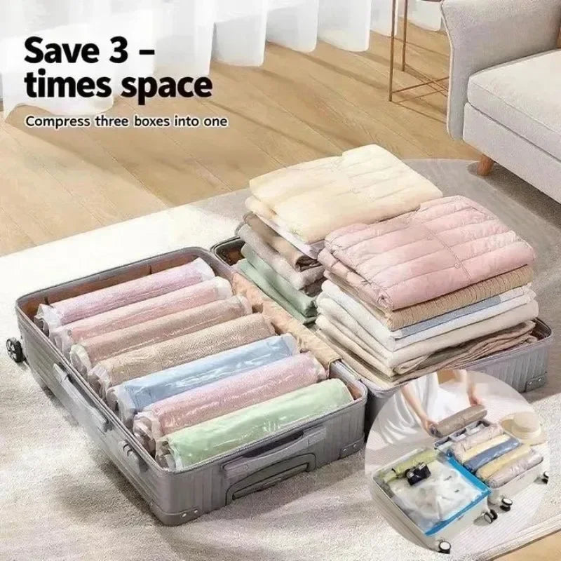 Roll Up Space Saver Travel Storage Bags Travel Accessories Compression Bag for Packing & Clothes, No Pump or Vacuum Needed
