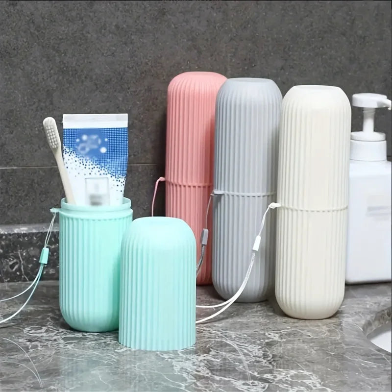 1pc Portable Travel Toothbrush Toothpaste Storage Box Set - Compact Couples Oral Care Kit with Mouthwash Cup,Makeup Brush Holder