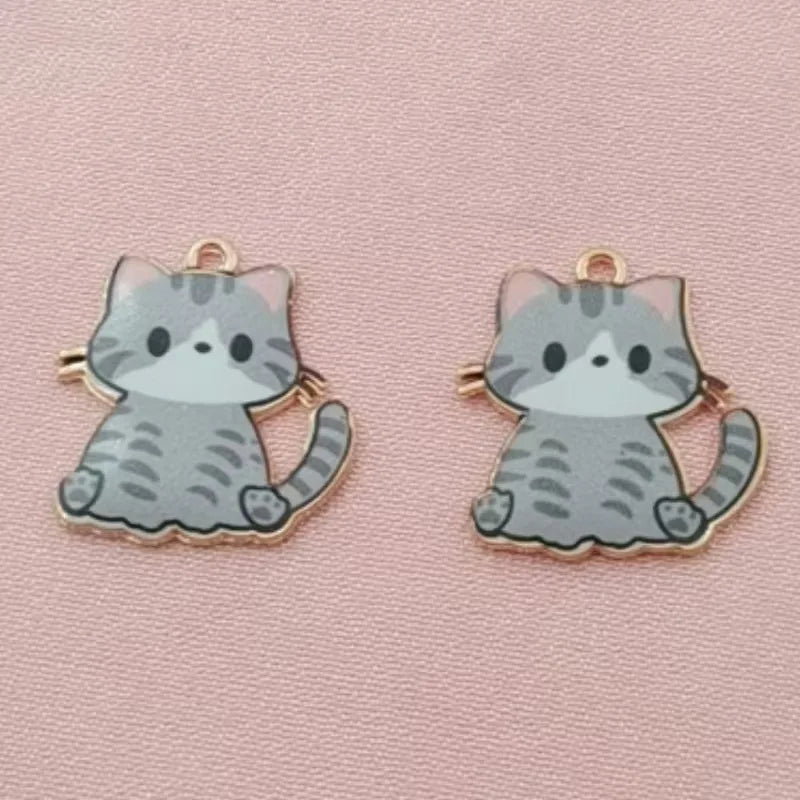 10pcs Cross border Cartoon Cute Alloy Printed Pendant Cat Accessories Animal Accessories Mobile Brooch Pendant Manufacturer