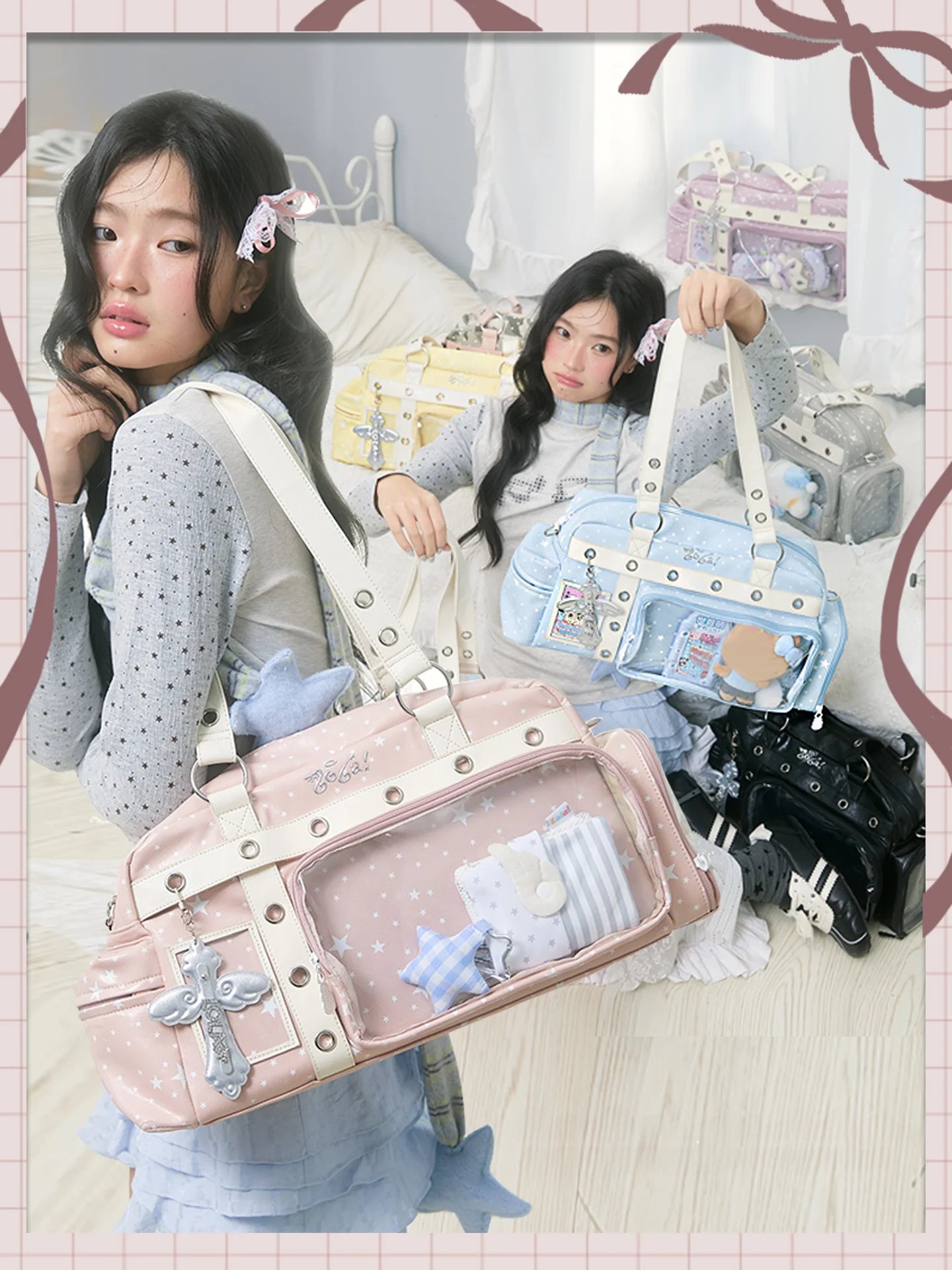 Design Boston Bag Women's Crossbody Shoulder Bag Healing Style Sweet Cool Hard Square Polyester  for Daily Use