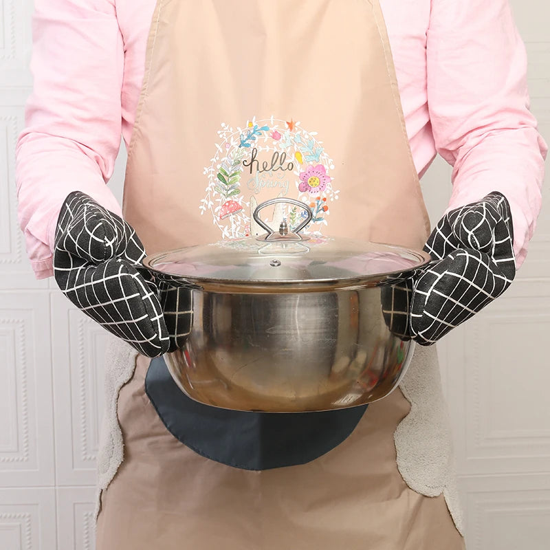 2PCS high-temperature resistant oven gloves, anti scalding, anti slip, thickened cotton and linen insulation gloves, household m