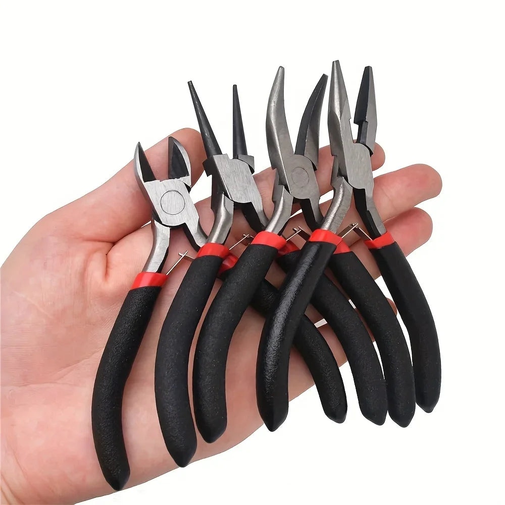 Multi-Purpose DIY Craft Pliers - Flat, Round, and Diagonal Nose Pliers with Metal Toothed Handles for Jewelry Making, Beading