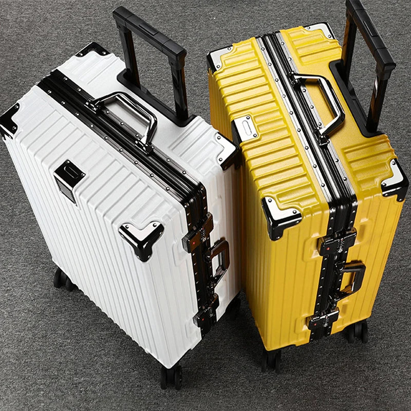 Trolley Luggage 20 26 30" Aluminium-framed Suitcase with Silent Wheels Unisex High-capacity Rolling Luggage Password Suitcase