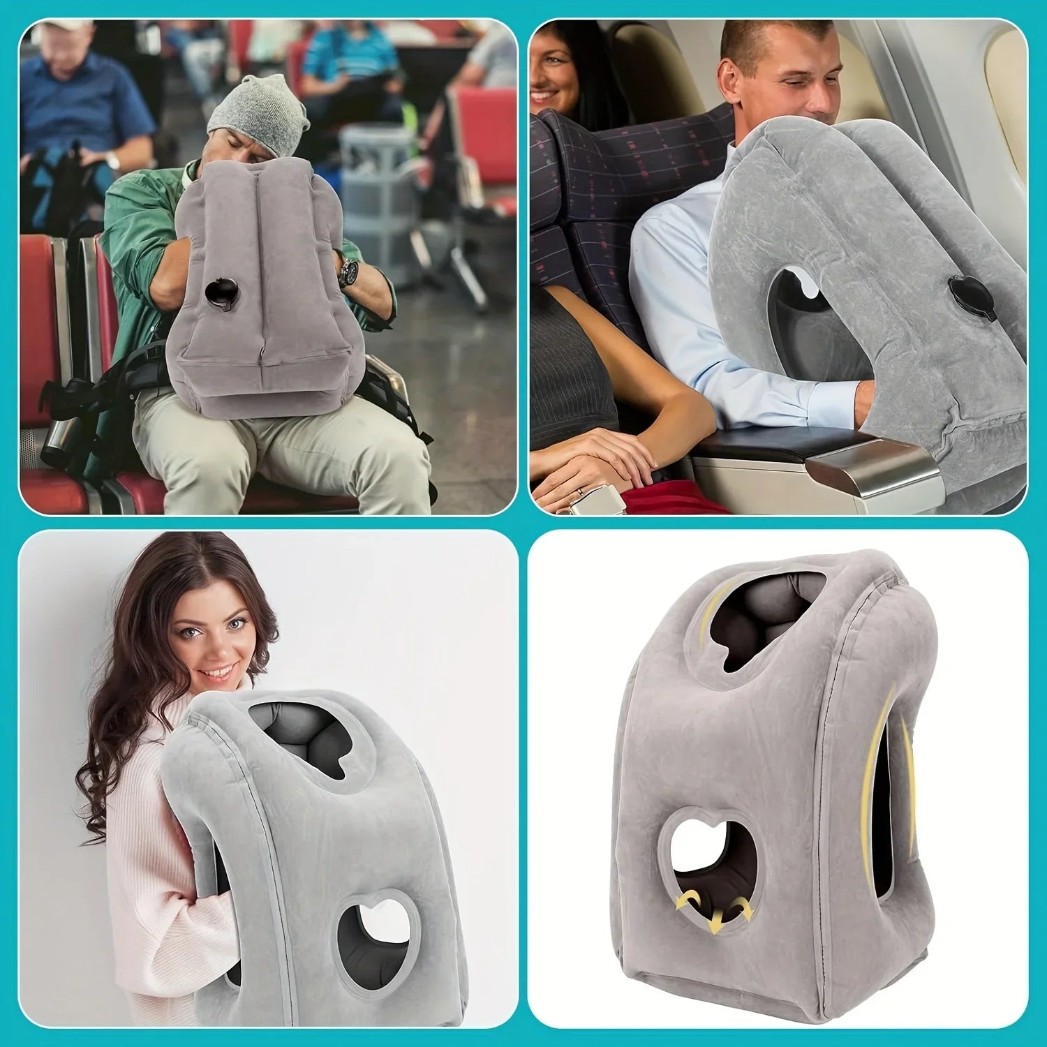 Inflatable Travel Pillow - Patented Valve Design, Adjustable Neck & Head Support | Lightweight Mid-Hardness, Ergonomic Air Pillow for Flights, Cars, Trains, Office Breaks | Multi-Color, Comfortable Material (Aircraft/Travel A