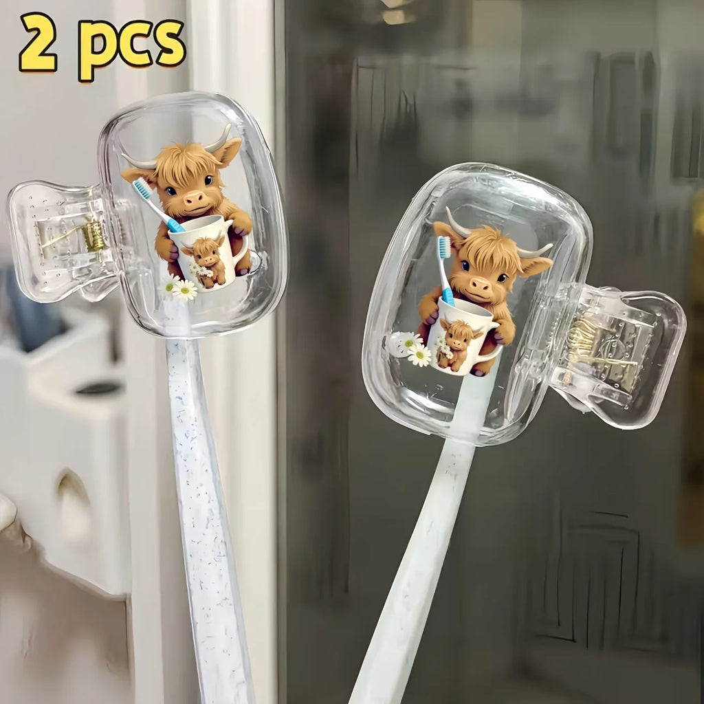 2pcs Highland Cow Portable Toothbrush Case Ideal for Home and Travel Use Perfect Party Holiday Gifts For Family Friends Women