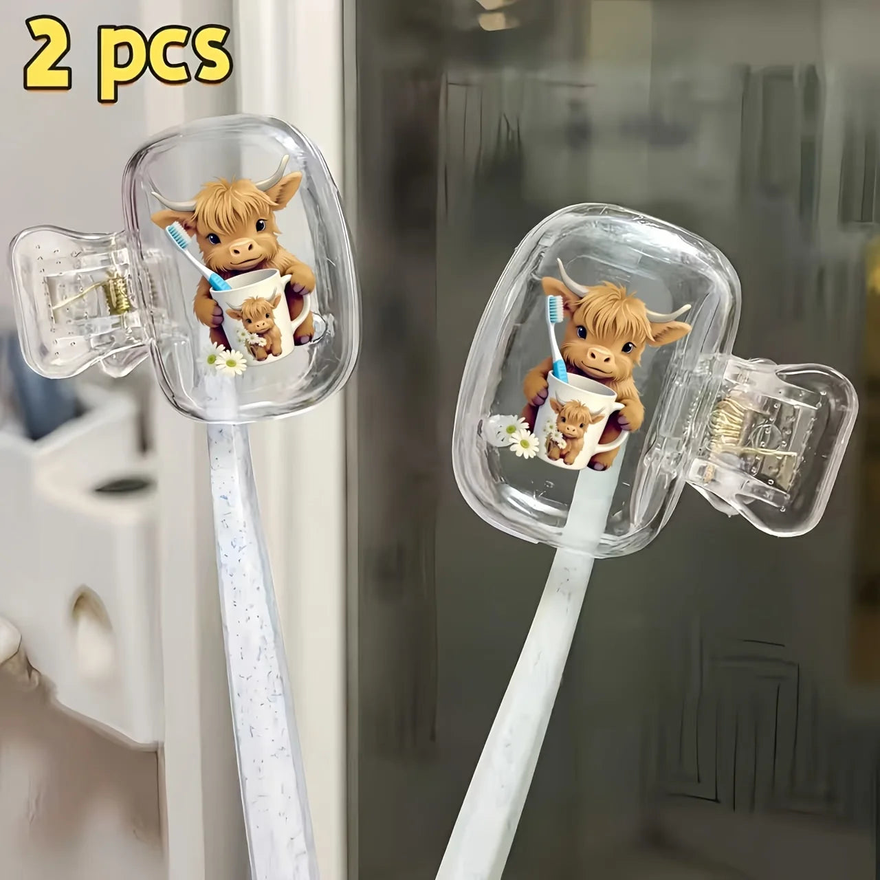 2pcs Highland Cow Portable Toothbrush Case Ideal for Home and Travel Use Perfect Party Holiday Gifts For Family Friends Women
