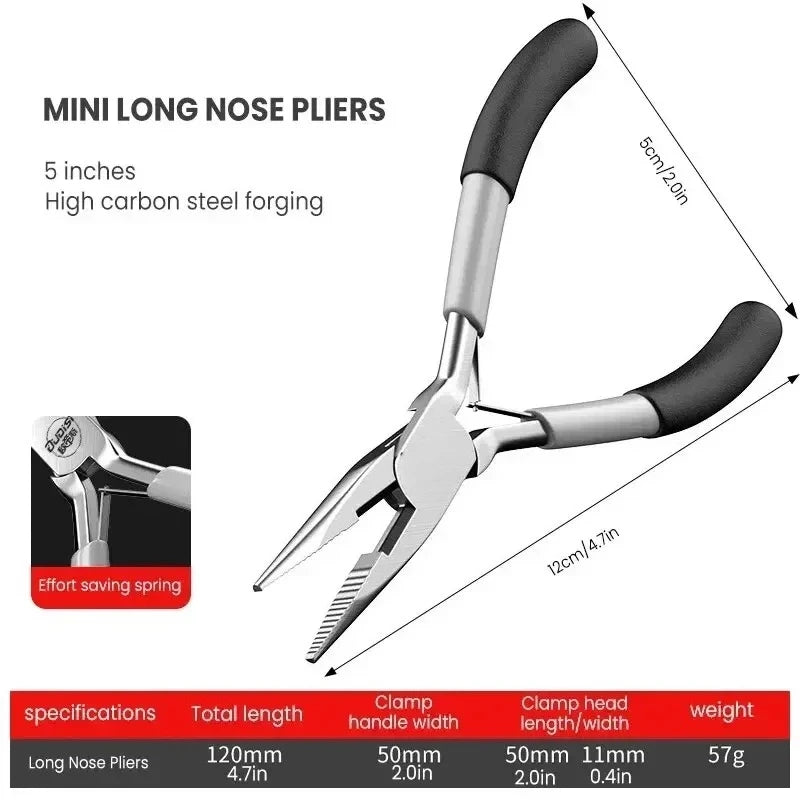 Mini Pointed Flat Mouth Extended Needle Nose Pliers Set with Oblique Tip for Wire Binding and Jewelry Making Tools