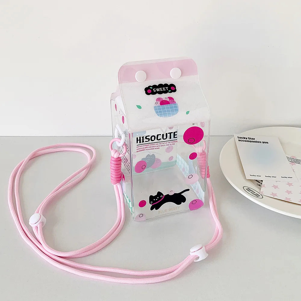 Fashion Cartoon 4-Leaf Clover Transparent Doll Crossbody Bag Cute Girls Decorative Display Figurine Single Shoulder Storage Bag
